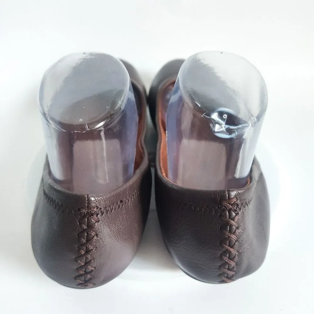 Lucky Brand Chocolate Brown Ballet Flats Size 9 Lace-up Back Coquette Minimalist